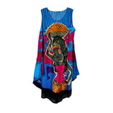 Women's Tye Dye Dress with Women holding Fruit Basket